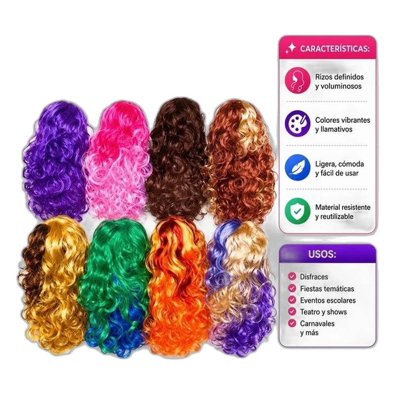Peluca Larga Ondulada Fantasía Tricolor Degradé (8 Colores)